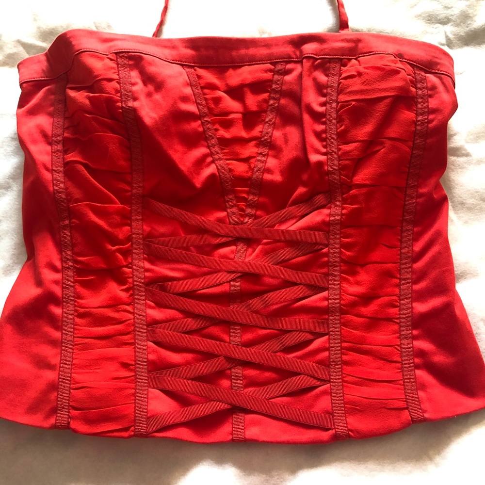 Bebe Corset Style Halter Crop Top